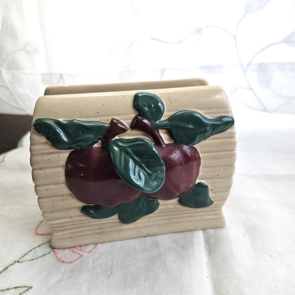 Vintage Red Apple Napkin Holder Ceramic 1980s 1990s Farmhouse Cottagecore